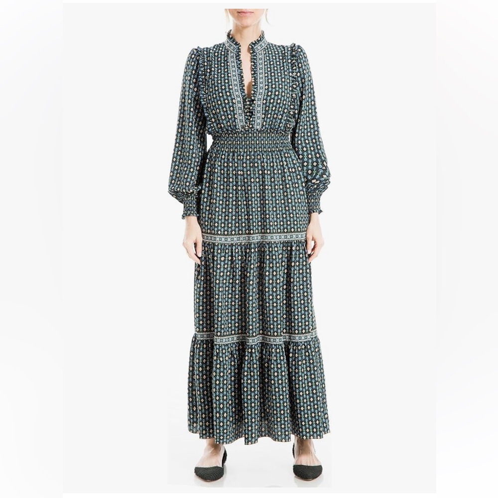 Max Studio Green and Blue Floral Maxi Dress
